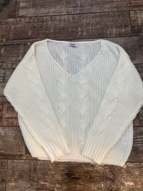 Hippie Cream Cable-Knit V-Neck Sweater